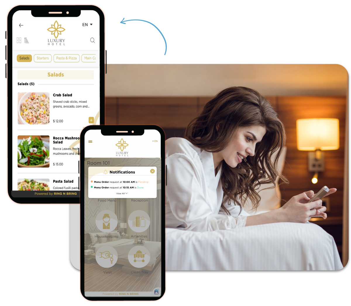 Let your guests easily order Food & Drinks Ring n Bring f&b ordering system