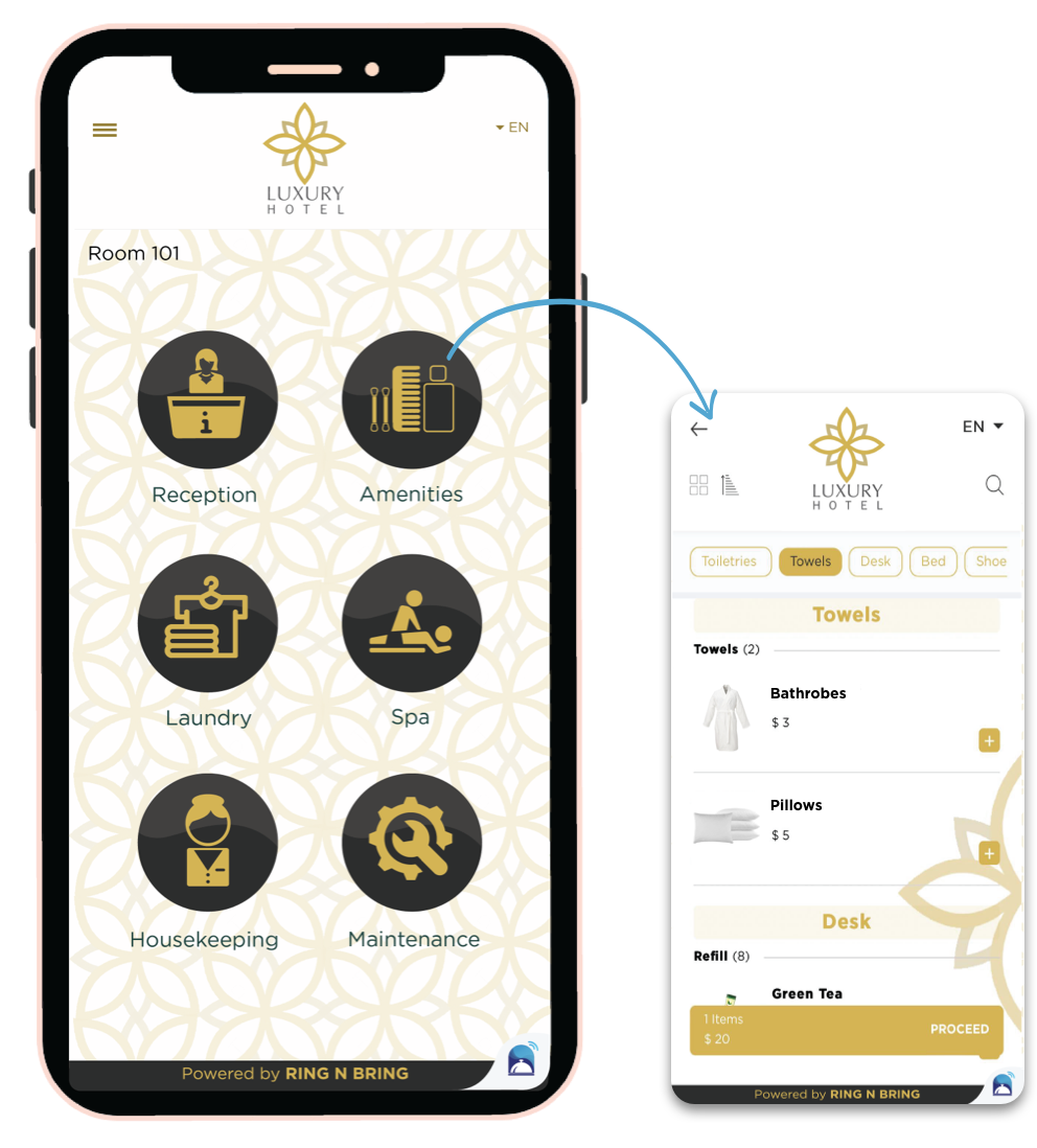 Make all your services always accessible Ring n Bring online shopping menu